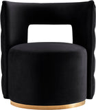 Theo Contemporary Accent Chair with Gold Swivel Base and Button Tufting for Luxurious Comfort