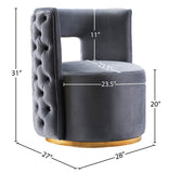 Theo Contemporary Accent Chair with Gold Swivel Base and Button Tufting for Luxurious Comfort