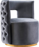 Theo Contemporary Accent Chair with Gold Swivel Base and Button Tufting for Luxurious Comfort