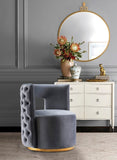 Theo Contemporary Accent Chair with Gold Swivel Base and Button Tufting for Luxurious Comfort