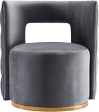 Theo Contemporary Accent Chair with Gold Swivel Base and Button Tufting for Luxurious Comfort