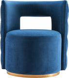 Theo Contemporary Accent Chair with Gold Swivel Base and Button Tufting for Luxurious Comfort