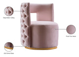 Theo Contemporary Accent Chair with Gold Swivel Base and Button Tufting for Luxurious Comfort
