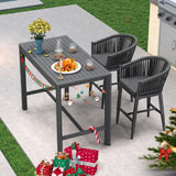 PURPLE LEAF Counter Stools Bar Stools Rattan Bar Stools Wicker Bar Chairs Woven Aluminum Barstools with Back and Cushions