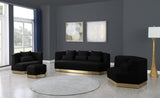 Marquis Velvet Contemporary Ottoman - Chic Comfort with Gold Stainless Steel Base for Modern Spaces