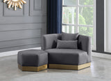 Marquis Velvet Contemporary Ottoman - Chic Comfort with Gold Stainless Steel Base for Modern Spaces