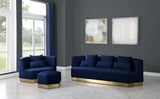 Marquis Velvet Contemporary Ottoman - Chic Comfort with Gold Stainless Steel Base for Modern Spaces