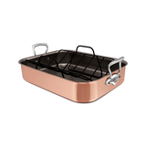 Mauviel Copper Roasting Pan With Rack, Cast Stainless Steel Handles, 15.7 x 11.8-In