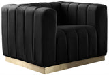 Marlon Velvet Chair - Luxurious Comfort with Channel Tufting and Elegant Brushed Gold Base Design