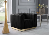 Marlon Velvet Chair - Luxurious Comfort with Channel Tufting and Elegant Brushed Gold Base Design