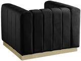 Marlon Velvet Chair - Luxurious Comfort with Channel Tufting and Elegant Brushed Gold Base Design