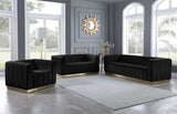 Marlon Velvet Chair - Luxurious Comfort with Channel Tufting and Elegant Brushed Gold Base Design