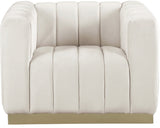 Marlon Velvet Chair - Luxurious Comfort with Channel Tufting and Elegant Brushed Gold Base Design