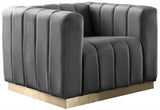 Marlon Velvet Chair - Luxurious Comfort with Channel Tufting and Elegant Brushed Gold Base Design