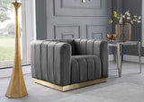 Marlon Velvet Chair - Luxurious Comfort with Channel Tufting and Elegant Brushed Gold Base Design