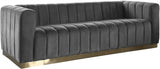 Marlon Velvet Sofa - Luxurious Channel Tufted Seating with Brushed Gold Base for Modern Elegance