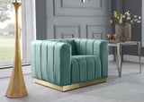 Marlon Velvet Chair - Luxurious Comfort with Channel Tufting and Elegant Brushed Gold Base Design