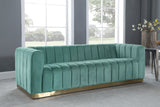 Marlon Velvet Sofa - Luxurious Channel Tufted Seating with Brushed Gold Base for Modern Elegance
