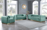 Marlon Velvet Sofa - Luxurious Channel Tufted Seating with Brushed Gold Base for Modern Elegance