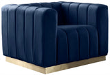 Marlon Velvet Chair - Luxurious Comfort with Channel Tufting and Elegant Brushed Gold Base Design