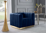 Marlon Velvet Chair - Luxurious Comfort with Channel Tufting and Elegant Brushed Gold Base Design