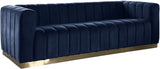 Marlon Velvet Sofa - Luxurious Channel Tufted Seating with Brushed Gold Base for Modern Elegance