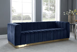 Marlon Velvet Sofa - Luxurious Channel Tufted Seating with Brushed Gold Base for Modern Elegance