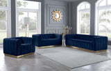 Marlon Velvet Sofa - Luxurious Channel Tufted Seating with Brushed Gold Base for Modern Elegance
