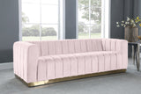 Marlon Velvet Sofa - Luxurious Channel Tufted Seating with Brushed Gold Base for Modern Elegance