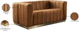 Marlon Velvet Loveseat - Channel Tufted Comfort with Saddle Upholstery & Brushed Gold Base Elegance