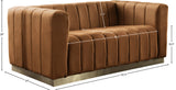 Marlon Velvet Loveseat - Channel Tufted Comfort with Saddle Upholstery & Brushed Gold Base Elegance
