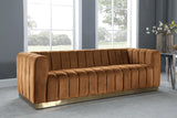Marlon Saddle Velvet Sofa - Luxe Comfort with Deep Channel Tufting & Stunning Gold Base Design