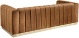 Marlon Saddle Velvet Sofa - Luxe Comfort with Deep Channel Tufting & Stunning Gold Base Design