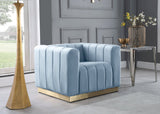 Marlon Velvet Chair - Luxurious Comfort with Channel Tufting and Elegant Brushed Gold Base Design
