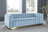 Marlon Velvet Sofa - Luxurious Channel Tufted Seating with Brushed Gold Base for Modern Elegance