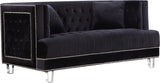 Lucas Acrylic Contemporary Loveseat with Tufted Velvet, Nailhead Trim, and Chic Clear Legs for Elegance