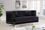 Lucas Acrylic Contemporary Loveseat with Tufted Velvet, Nailhead Trim, and Chic Clear Legs for Elegance