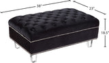 Lucas Acrylic Contemporary Ottoman with Tufted Velvet Upholstery and Elegant Nailhead Design