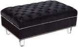 Lucas Acrylic Contemporary Ottoman with Tufted Velvet Upholstery and Elegant Nailhead Design
