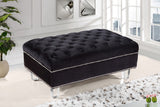 Lucas Acrylic Contemporary Ottoman with Tufted Velvet Upholstery and Elegant Nailhead Design