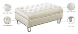 Lucas Acrylic Contemporary Ottoman with Tufted Velvet Upholstery and Elegant Nailhead Design