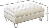 Lucas Acrylic Contemporary Ottoman with Tufted Velvet Upholstery and Elegant Nailhead Design