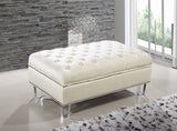 Lucas Acrylic Contemporary Ottoman with Tufted Velvet Upholstery and Elegant Nailhead Design