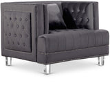 Lucas Acrylic Contemporary Chair with Tufted Velvet Upholstery and Elegant Nailhead Design