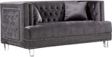 Lucas Acrylic Contemporary Loveseat with Tufted Velvet, Nailhead Trim, and Chic Clear Legs for Elegance