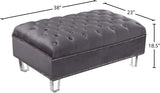 Lucas Acrylic Contemporary Ottoman with Tufted Velvet Upholstery and Elegant Nailhead Design