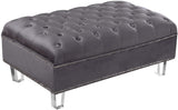 Lucas Acrylic Contemporary Ottoman with Tufted Velvet Upholstery and Elegant Nailhead Design