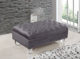 Lucas Acrylic Contemporary Ottoman with Tufted Velvet Upholstery and Elegant Nailhead Design