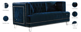 Lucas Acrylic Contemporary Loveseat with Tufted Velvet, Nailhead Trim, and Chic Clear Legs for Elegance