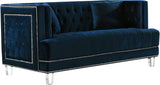 Lucas Acrylic Contemporary Loveseat with Tufted Velvet, Nailhead Trim, and Chic Clear Legs for Elegance
